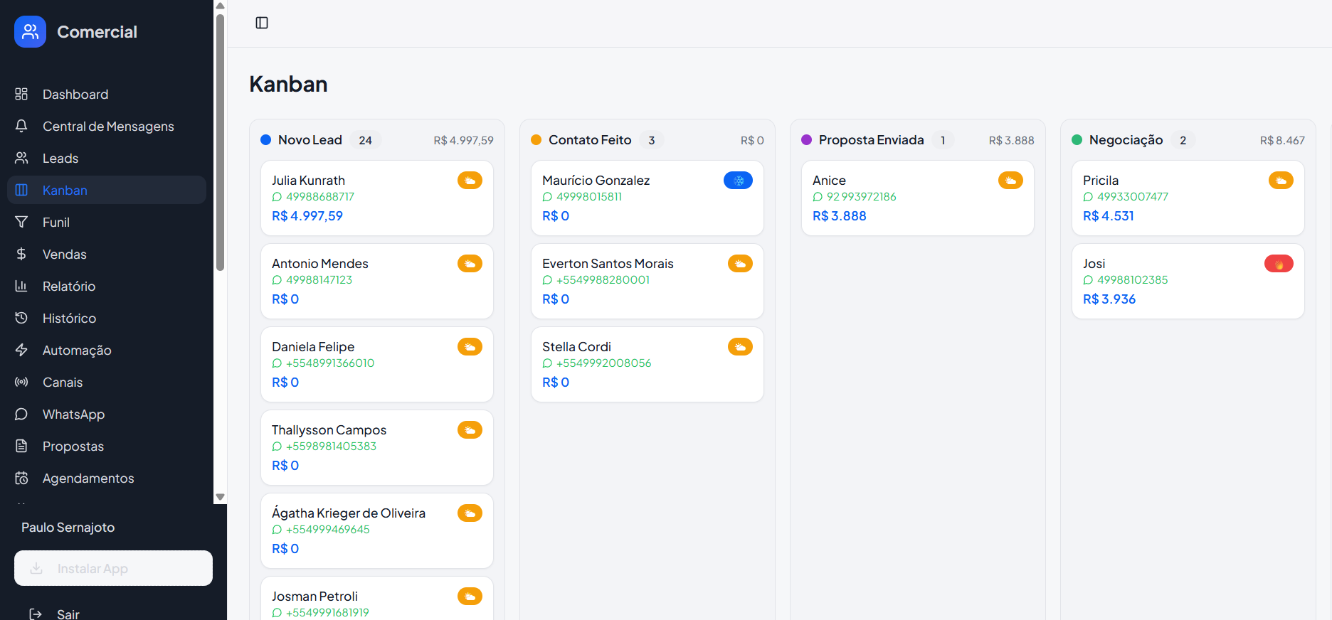 Bússola CRM — Kanban